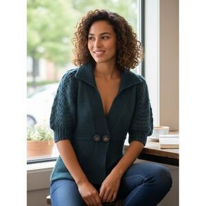 Vintage Charlie & Robin Cardigan Sweater Women Small Teal Wool Knitted Warm Wear